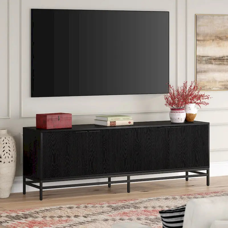 70" Wood Grain TV Stand with Fluted Doors for TVs up to 78"