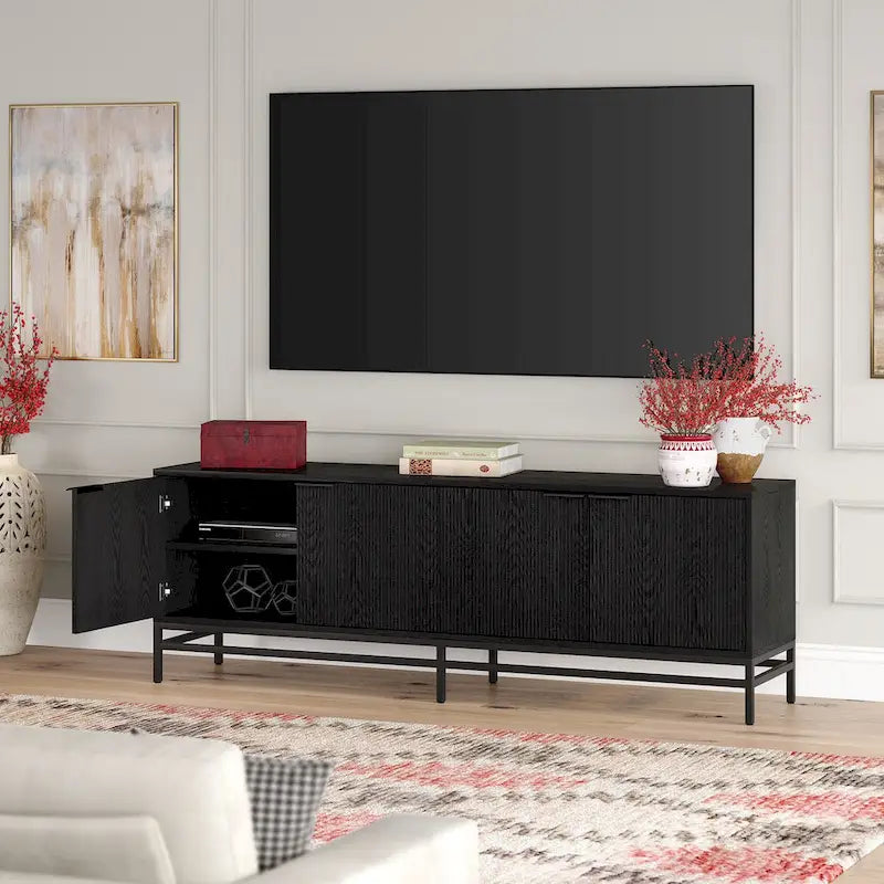 70" Wood Grain TV Stand with Fluted Doors for TVs up to 78"