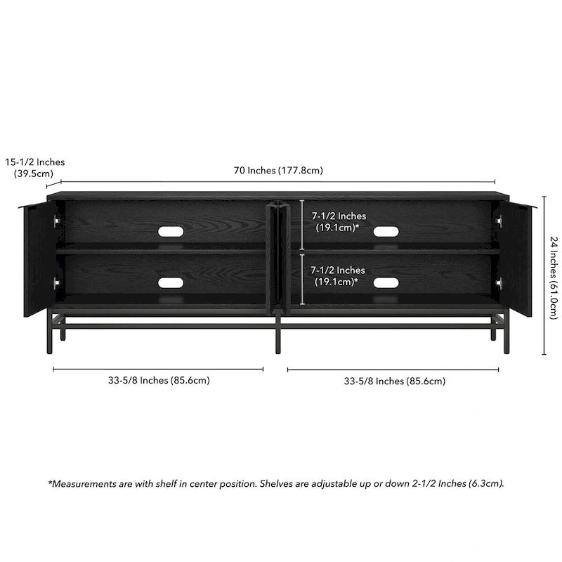 70" Wood Grain TV Stand with Fluted Doors for TVs up to 78"