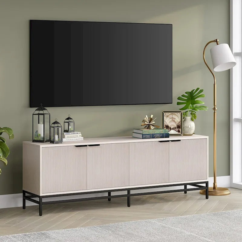 70" Wood Grain TV Stand with Fluted Doors for TVs up to 78"