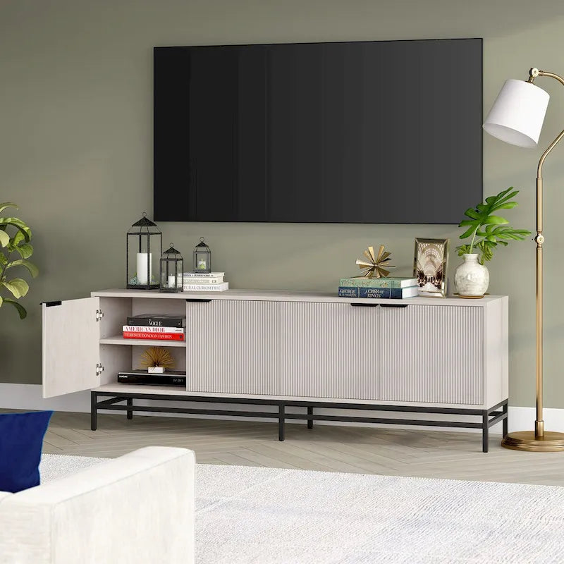 70" Wood Grain TV Stand with Fluted Doors for TVs up to 78"