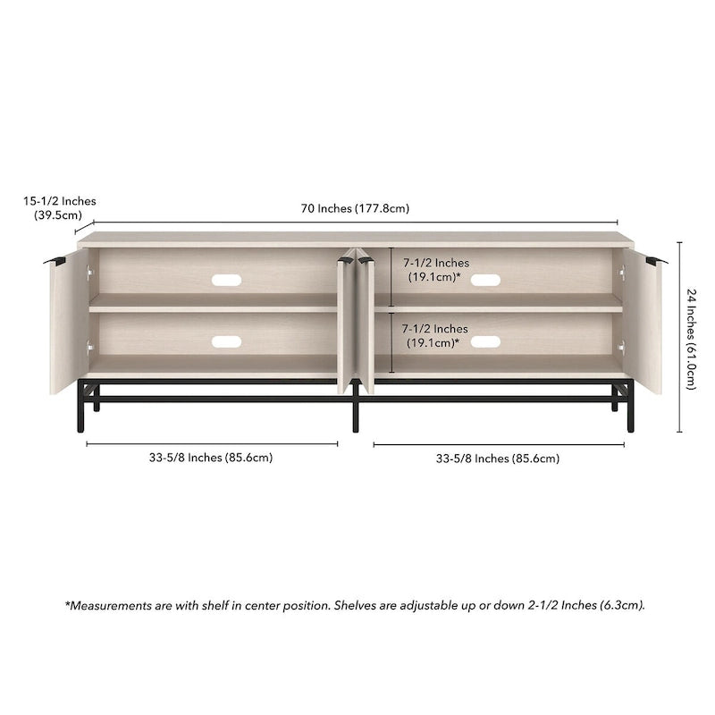 70" Wood Grain TV Stand with Fluted Doors for TVs up to 78"