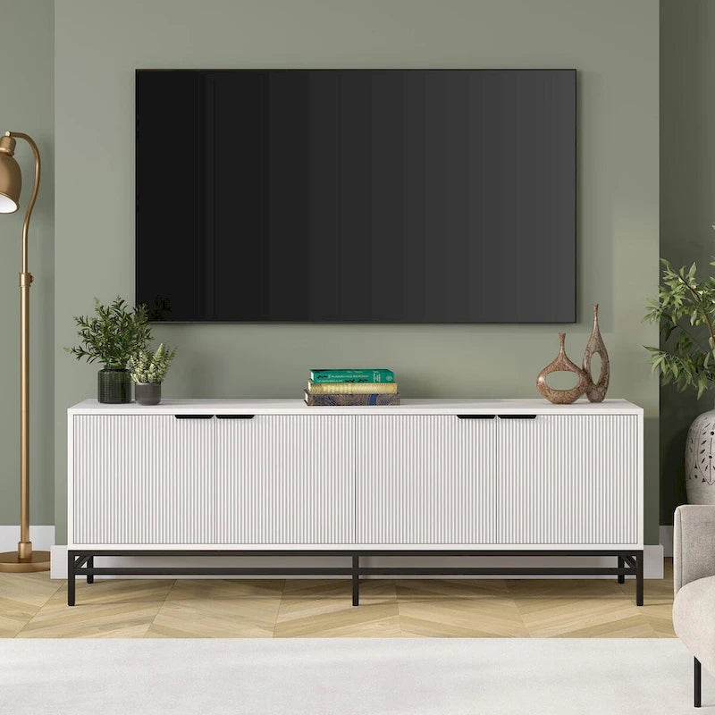 70" Wood Grain TV Stand with Fluted Doors for TVs up to 78"