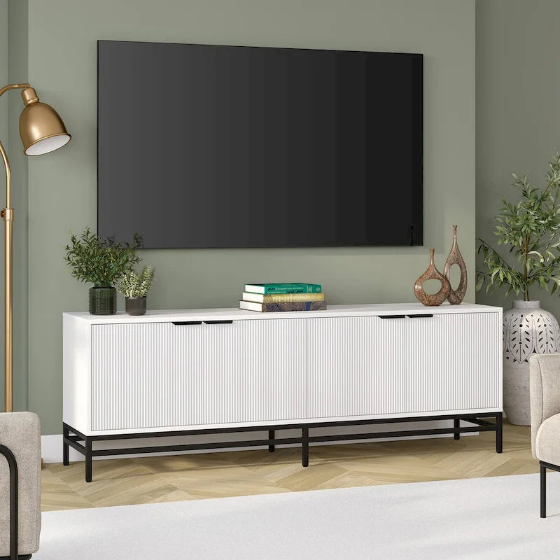 70" Wood Grain TV Stand with Fluted Doors for TVs up to 78"