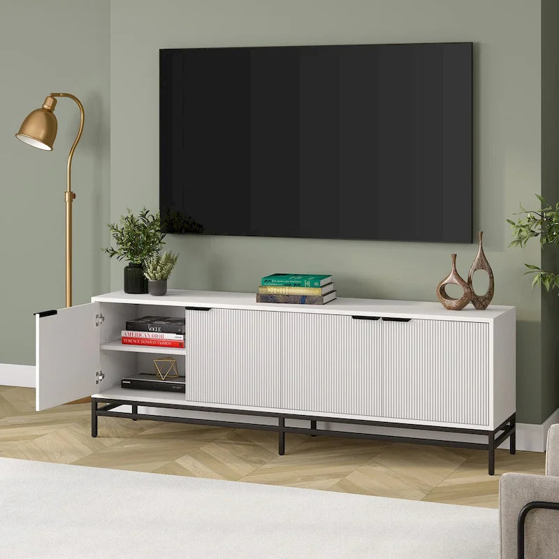 70" Wood Grain TV Stand with Fluted Doors for TVs up to 78"