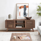 Walnut 59" TV Stand with Sliding Doors for 2-4 People