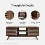 Walnut 59" TV Stand with Sliding Doors for 2-4 People