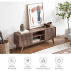 Walnut 59" TV Stand with Sliding Doors for 2-4 People