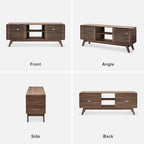 Walnut 59" TV Stand with Sliding Doors for 2-4 People