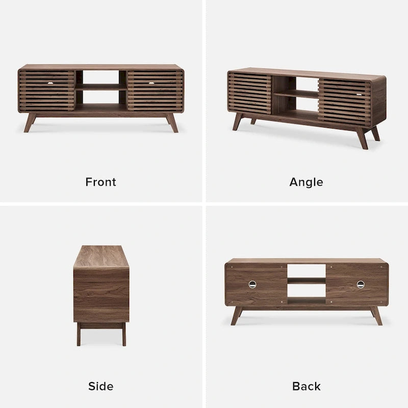 Walnut 59" TV Stand with Sliding Doors for 2-4 People