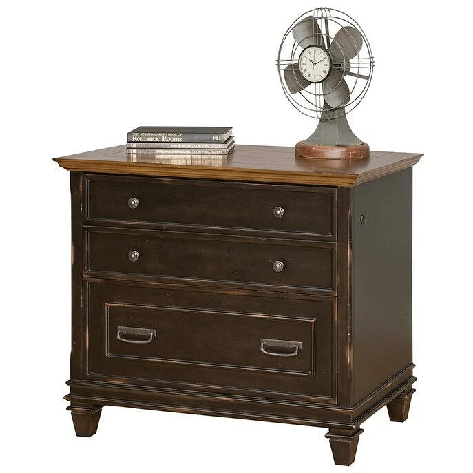 Black Wood Lateral File Cabinet with Locking Drawer