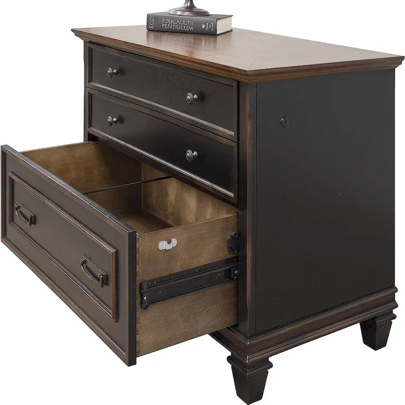 Black Wood Lateral File Cabinet with Locking Drawer