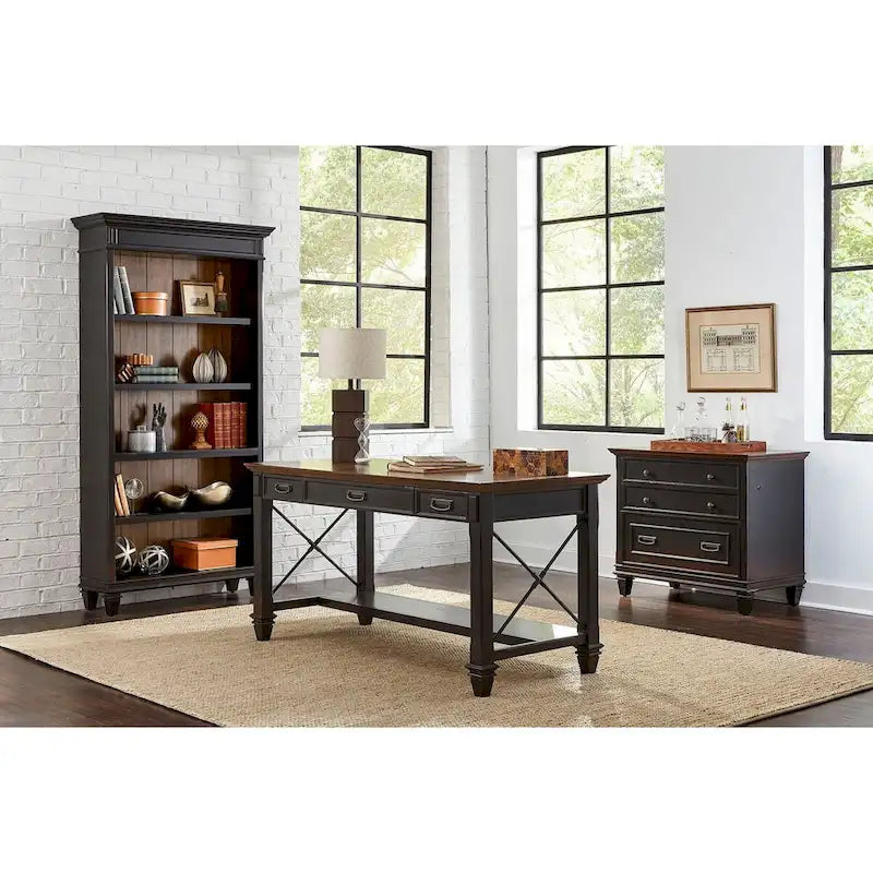 Black Wood Lateral File Cabinet with Locking Drawer