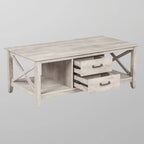 Washed Gray Coffee Table with 2 Drawers - Farmhouse Style
