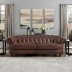 Hydeline Newport Top Grain Chesterfield Leather Sofa with Feather, Memory Foam and Springs