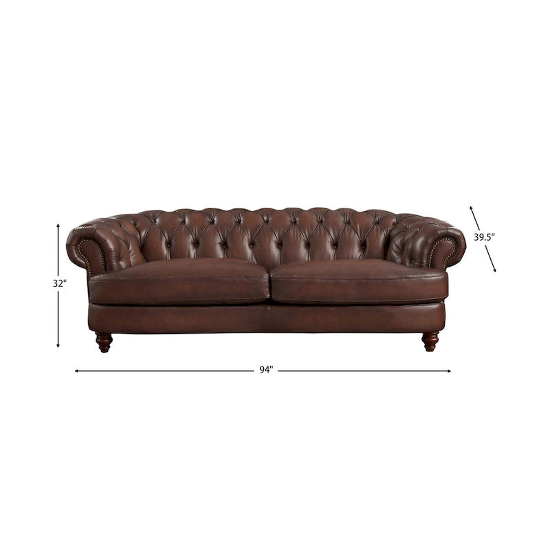 Dark Brown Chesterfield Leather Sofa - 3 Seater