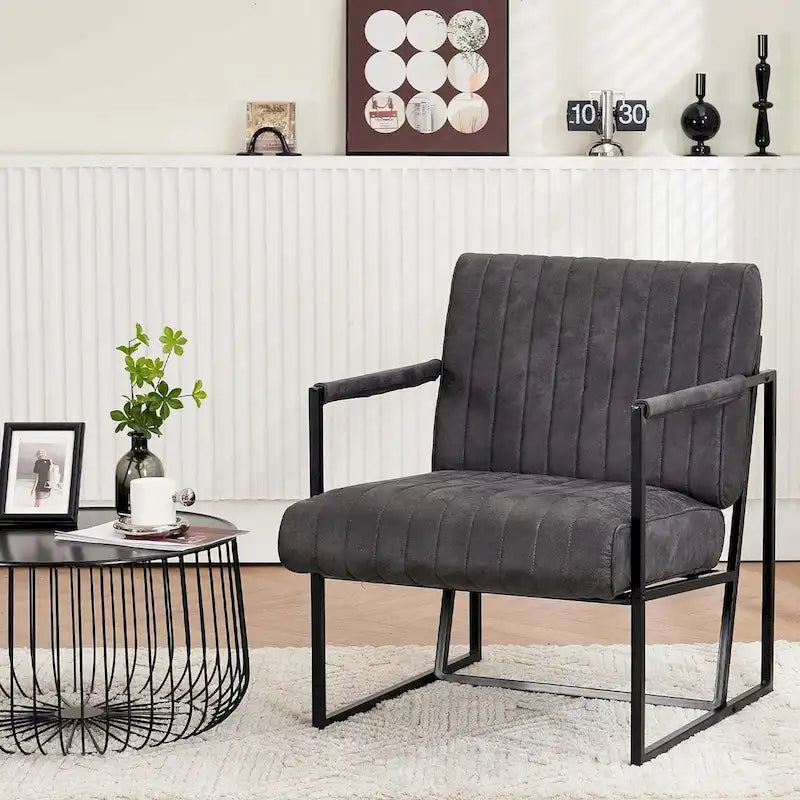 Upholstered Accent Chair with Sturdy Rust-Resistant Metal Framel Arm Chair Outdoor and Indoor Use Reading Chair