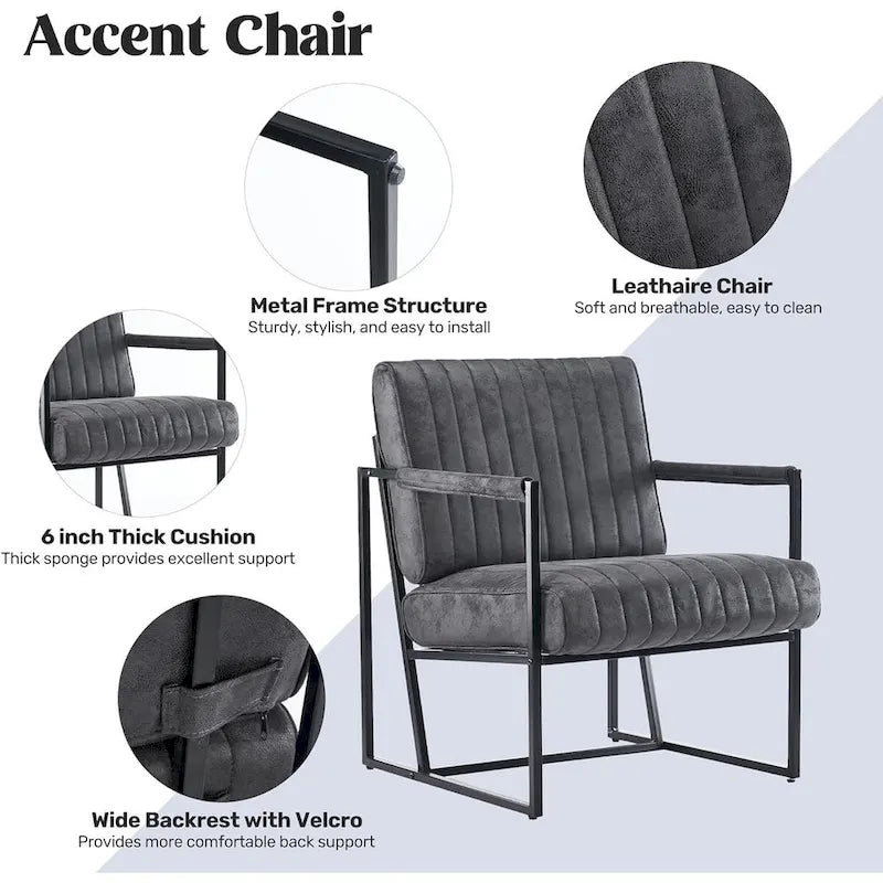 Upholstered Accent Chair with Sturdy Rust-Resistant Metal Framel Arm Chair Outdoor and Indoor Use Reading Chair