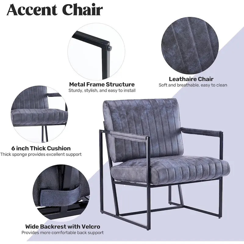 Upholstered Accent Chair with Sturdy Rust-Resistant Metal Framel Arm Chair Outdoor and Indoor Use Reading Chair