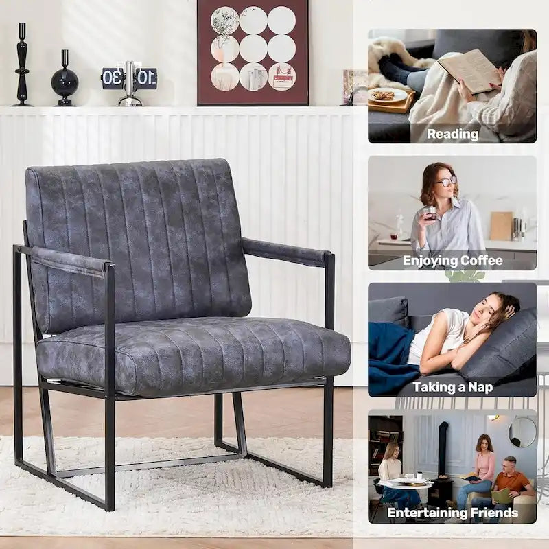Upholstered Accent Chair with Sturdy Rust-Resistant Metal Framel Arm Chair Outdoor and Indoor Use Reading Chair