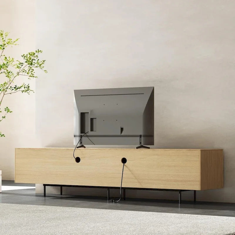 Stylish mid-century modern TV stand for up to 80  TVs. Ample storage for media devices, cable management. easy assembly.