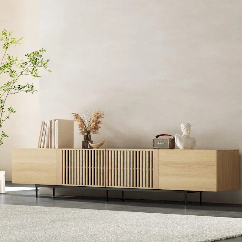 Stylish mid-century modern TV stand for up to 80  TVs. Ample storage for media devices, cable management. easy assembly.