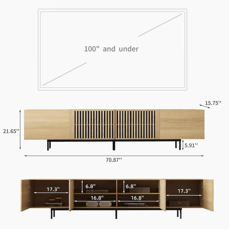 Stylish mid-century modern TV stand for up to 80  TVs. Ample storage for media devices, cable management. easy assembly.