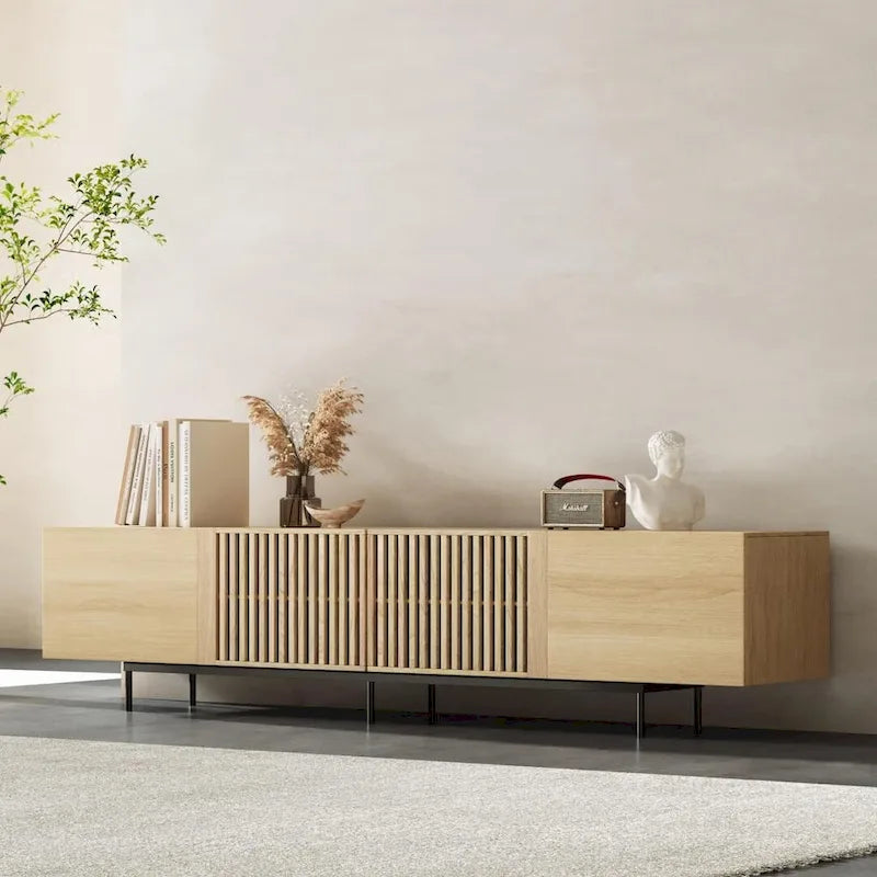 Stylish mid-century modern TV stand for up to 80  TVs. Ample storage for media devices, cable management. easy assembly.