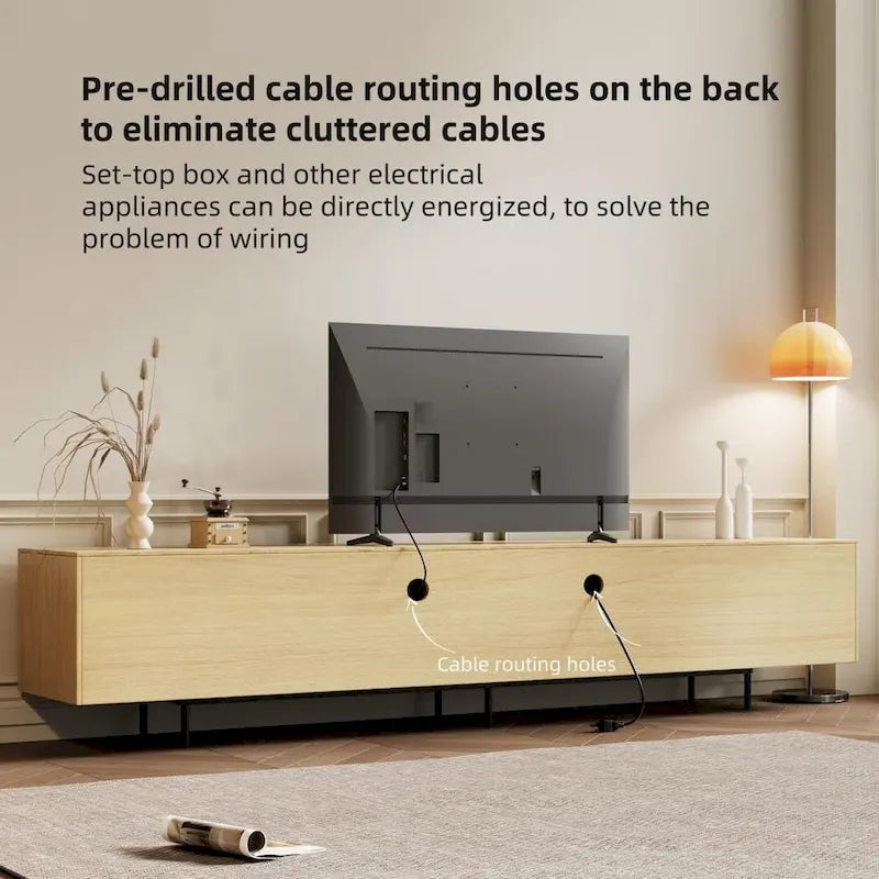 Stylish mid-century modern TV stand for up to 80  TVs. Ample storage for media devices, cable management. easy assembly.