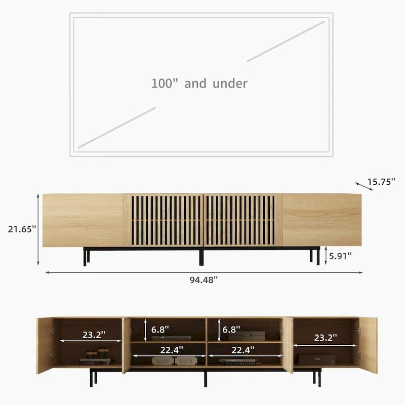 Stylish mid-century modern TV stand for up to 80  TVs. Ample storage for media devices, cable management. easy assembly.