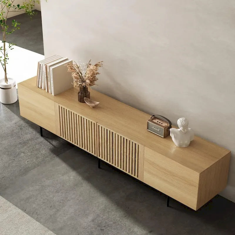Stylish mid-century modern TV stand for up to 80  TVs. Ample storage for media devices, cable management. easy assembly.
