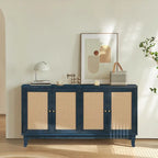 Handcrafted Premium Grain Panels,Rattan Sideboard Buffet Cabinet, Accent Storage Cabinet, Navy Blue - N/A