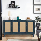 Handcrafted Premium Grain Panels,Rattan Sideboard Buffet Cabinet, Accent Storage Cabinet, Navy Blue - N/A