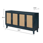 Handcrafted Premium Grain Panels,Rattan Sideboard Buffet Cabinet, Accent Storage Cabinet, Navy Blue - N/A