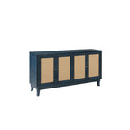 Handcrafted Premium Grain Panels,Rattan Sideboard Buffet Cabinet, Accent Storage Cabinet, Navy Blue - N/A