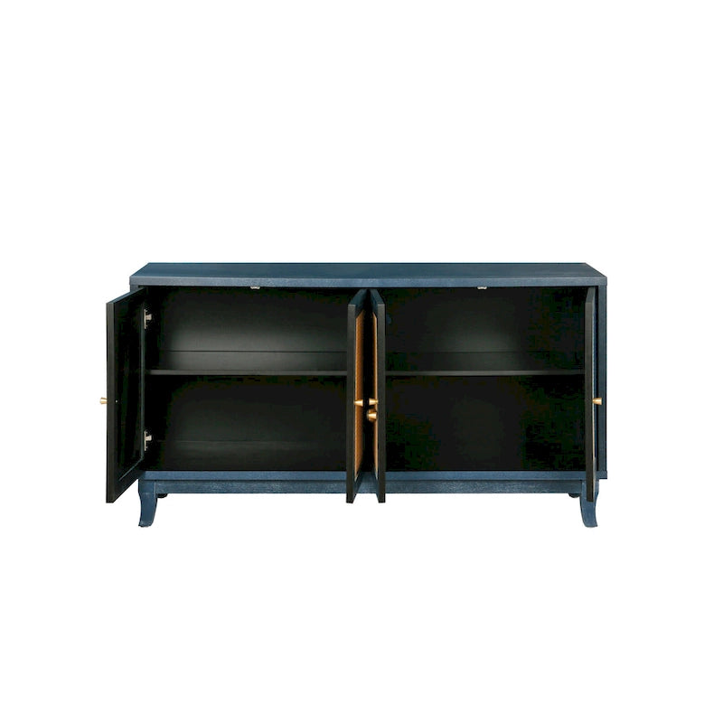 Handcrafted Premium Grain Panels,Rattan Sideboard Buffet Cabinet, Accent Storage Cabinet, Navy Blue - N/A