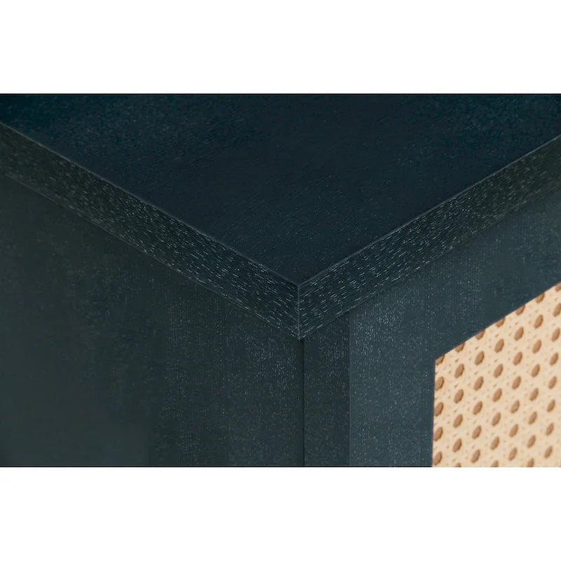 Handcrafted Premium Grain Panels,Rattan Sideboard Buffet Cabinet, Accent Storage Cabinet, Navy Blue - N/A