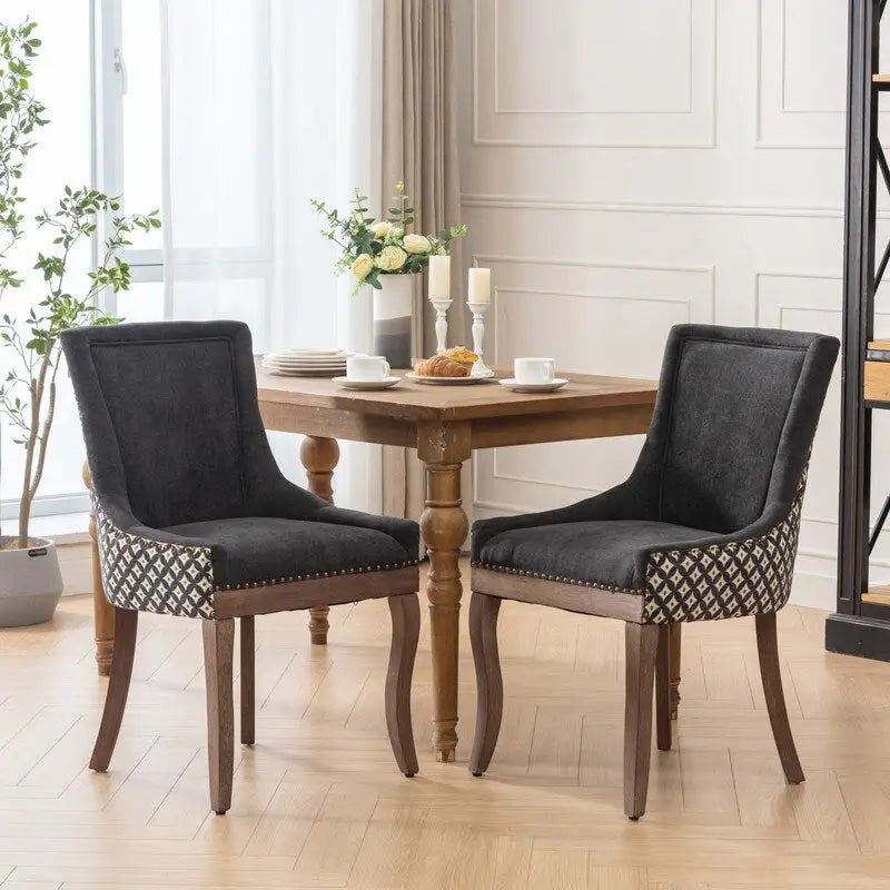 Thickened Fabric Dining Chair with solid wood legs, Set of 2