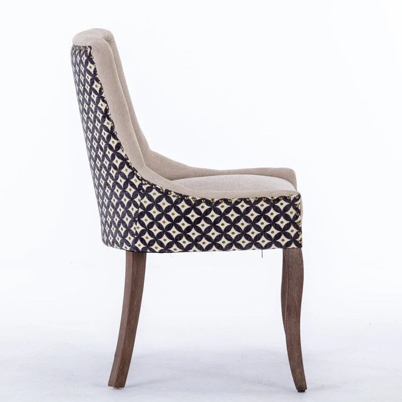 Thickened Fabric Dining Chair with solid wood legs, Set of 2