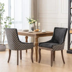 Thickened Fabric Dining Chair with solid wood legs, Set of 2