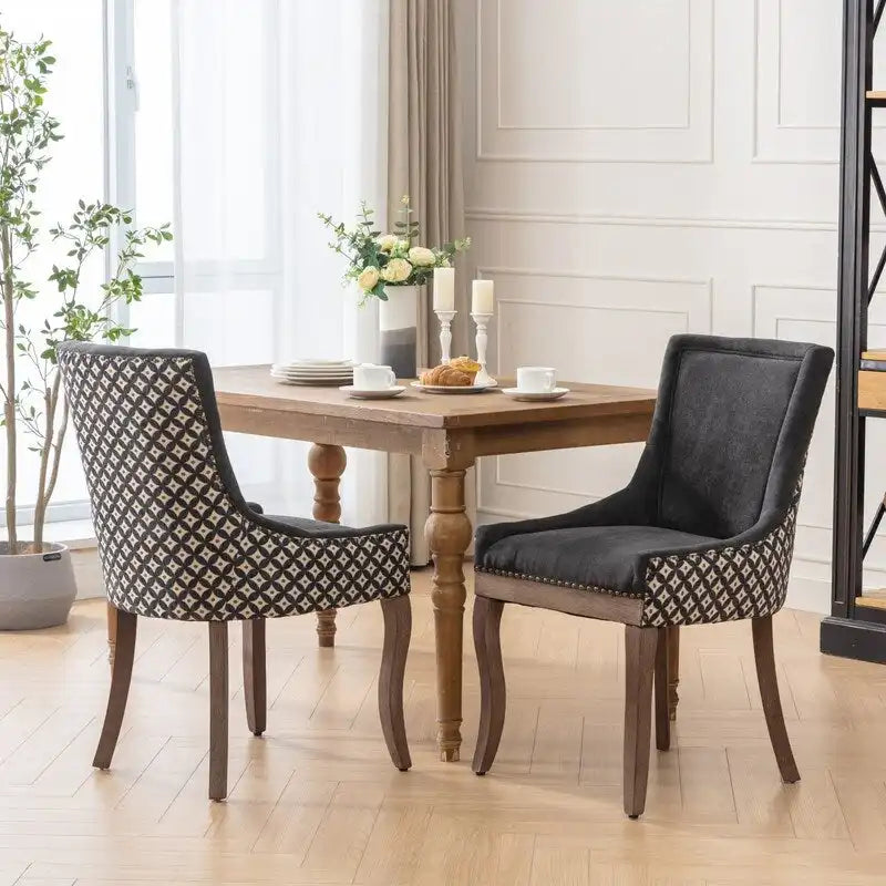 Thickened Fabric Dining Chair with solid wood legs, Set of 2