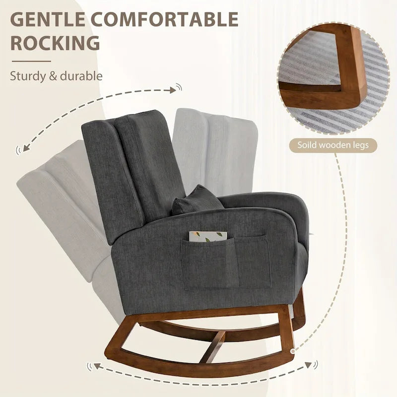 Rocking Chair, Indoor Upholstered Rocking Chair for Living Room, Modern Glider Rocker Chair w/Pillow