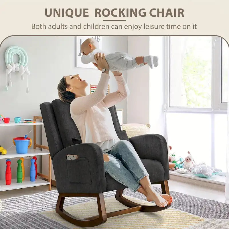 Rocking Chair, Indoor Upholstered Rocking Chair for Living Room, Modern Glider Rocker Chair w/Pillow