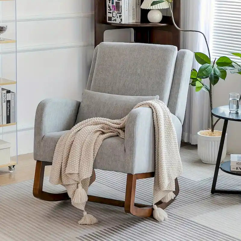 Rocking Chair, Indoor Upholstered Rocking Chair for Living Room, Modern Glider Rocker Chair w/Pillow