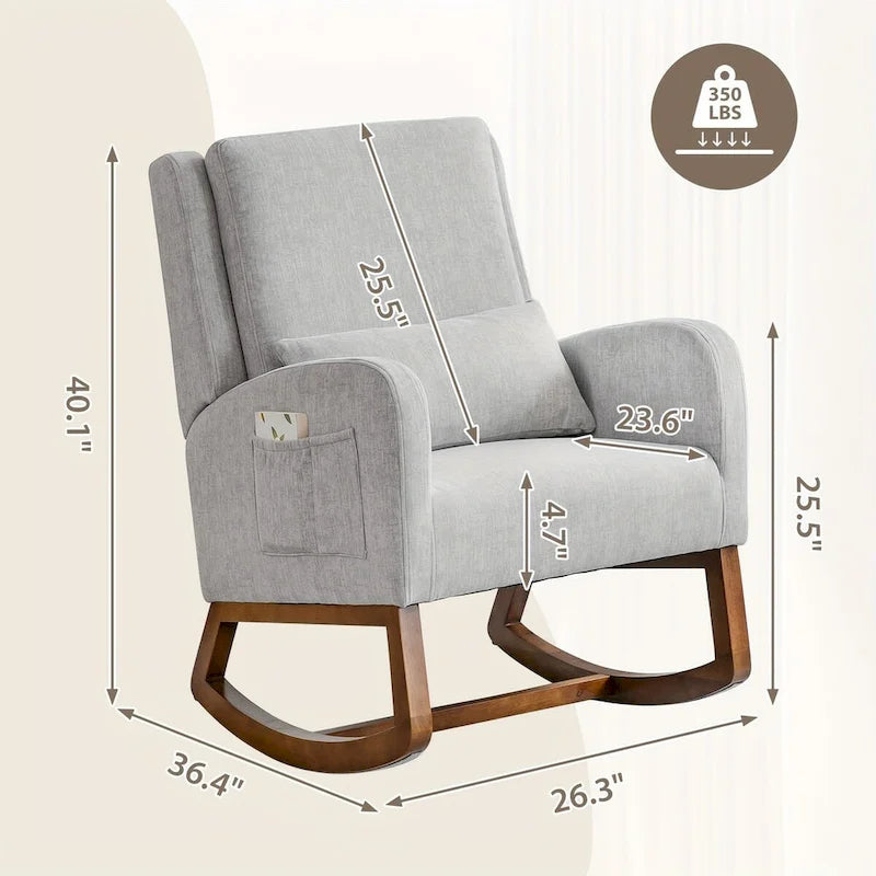 Rocking Chair, Indoor Upholstered Rocking Chair for Living Room, Modern Glider Rocker Chair w/Pillow