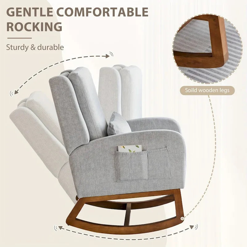 Rocking Chair, Indoor Upholstered Rocking Chair for Living Room, Modern Glider Rocker Chair w/Pillow