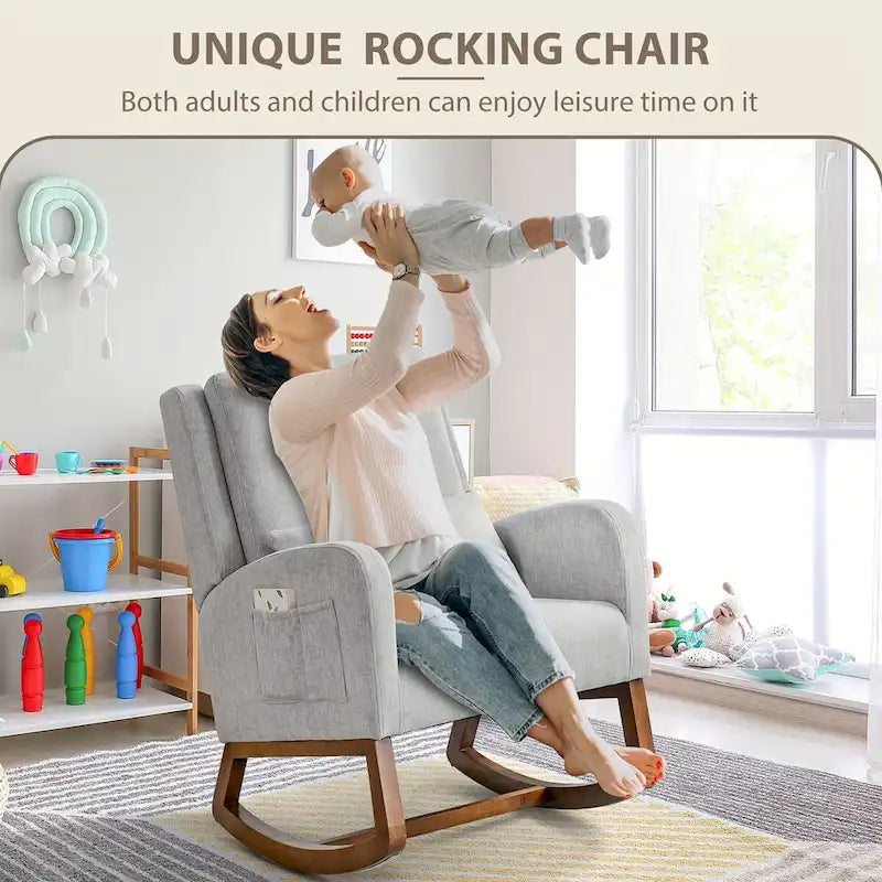 Rocking Chair, Indoor Upholstered Rocking Chair for Living Room, Modern Glider Rocker Chair w/Pillow