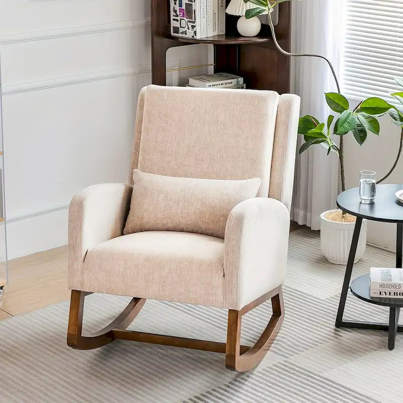 Rocking Chair, Indoor Upholstered Rocking Chair for Living Room, Modern Glider Rocker Chair w/Pillow