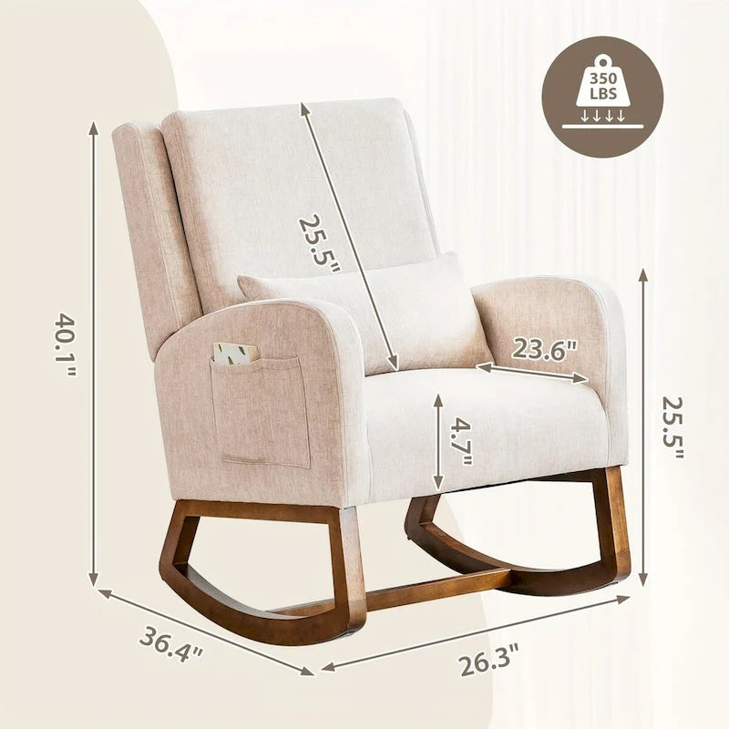 Rocking Chair, Indoor Upholstered Rocking Chair for Living Room, Modern Glider Rocker Chair w/Pillow