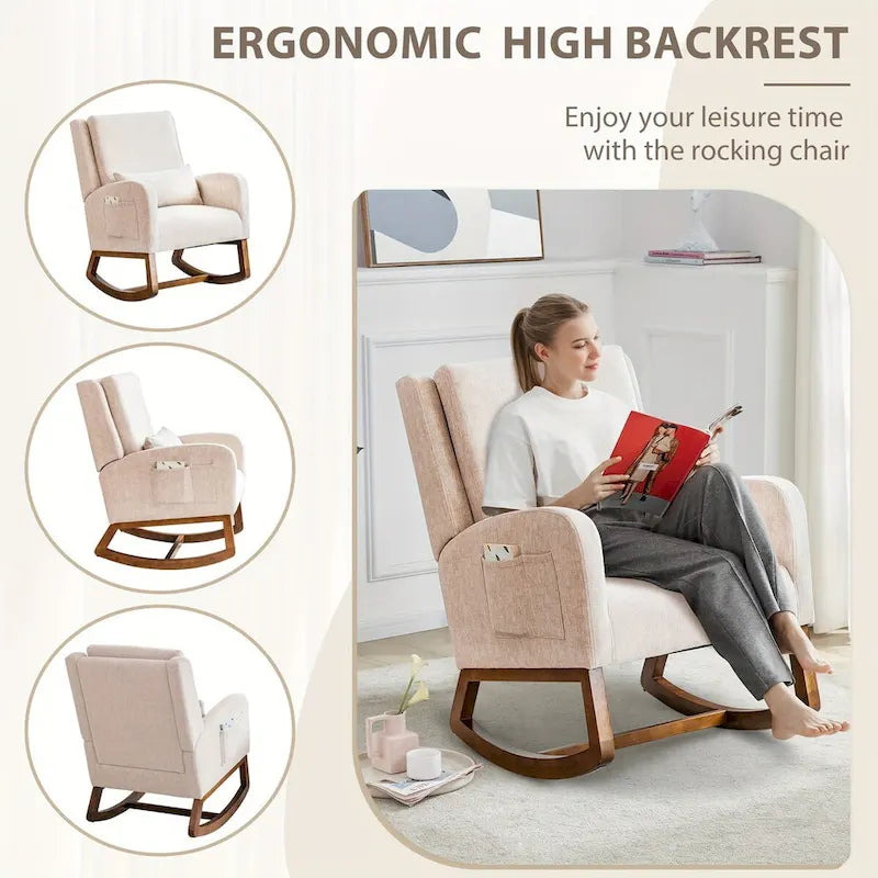 Rocking Chair, Indoor Upholstered Rocking Chair for Living Room, Modern Glider Rocker Chair w/Pillow
